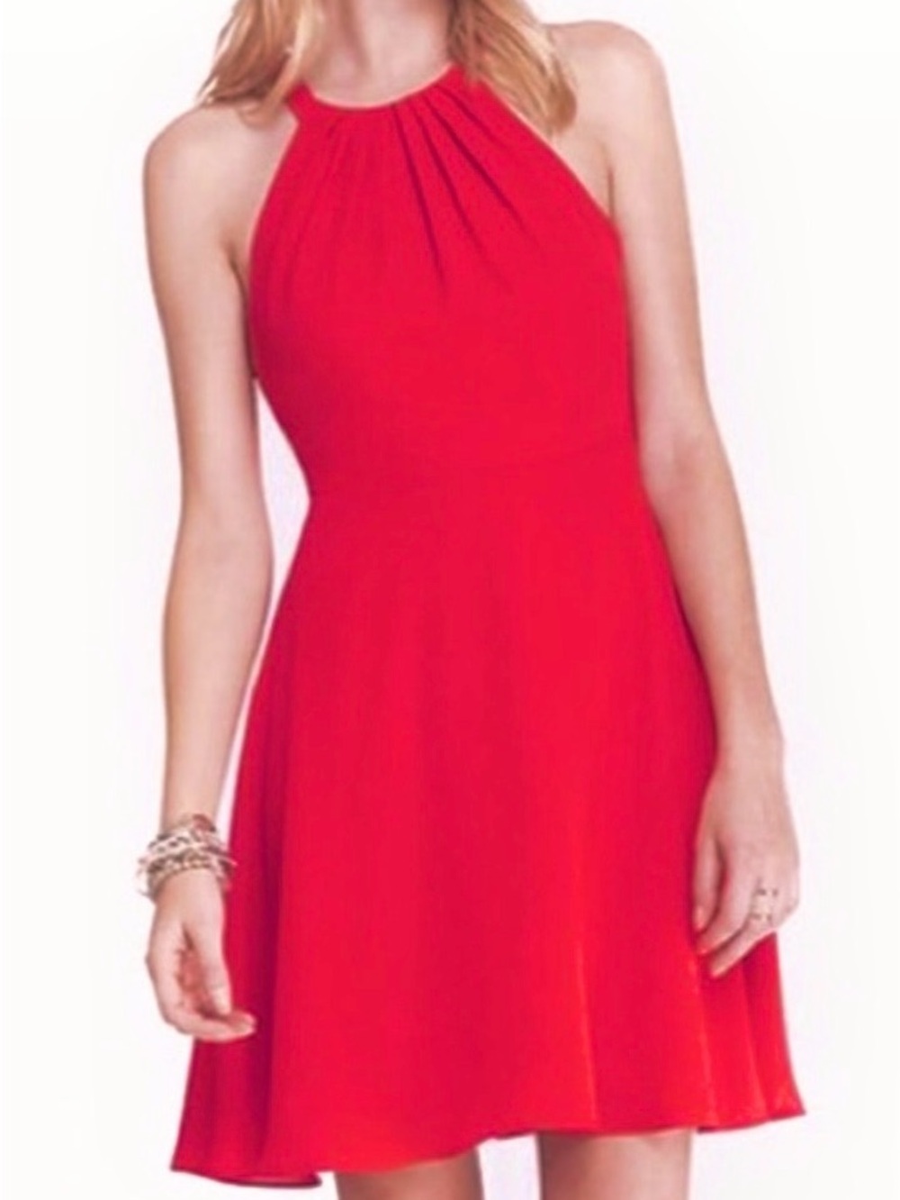 EXPRESS fit and flare halter neck dress